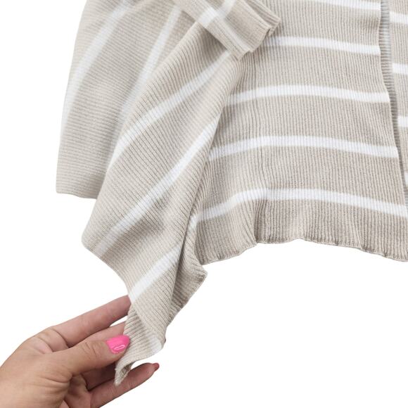 Tan Striped Cardigan Womens 1X High Low Knit Ribbed White Beige Boho Bohemian - Picture 7 of 13